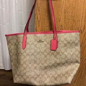 Coach Tan and Pink Signature Tote